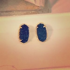 Kendra Scott Blue Drusy Stud Earrings in Gold.